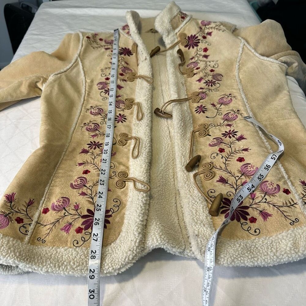 Vintage Y2K St John’s Bay Floral Embroidered Suede Jacket Large Sherpa Pennylane - Picture 9 of 10